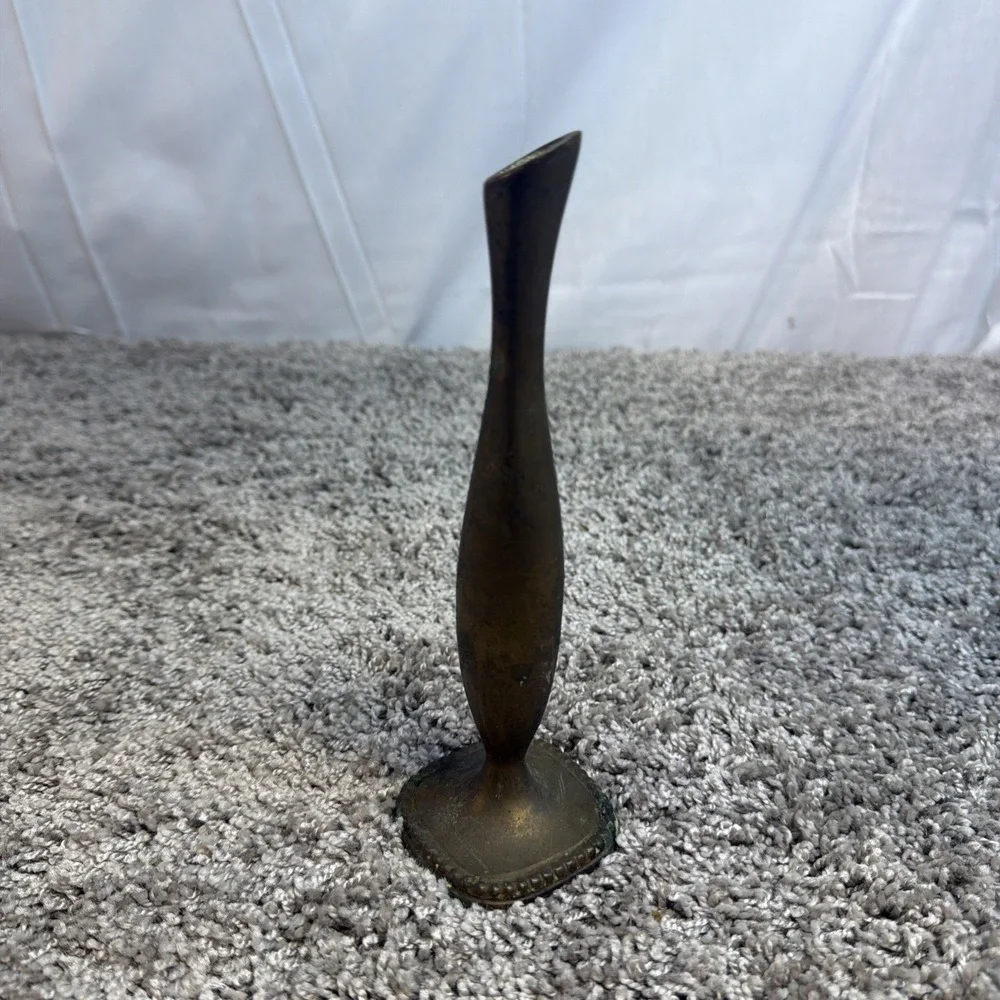 Vintage Solid Brass Bud Vase Mid Century Modern Tapered Made in India Boho Decor